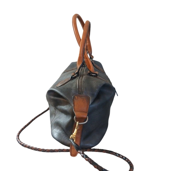 Isabelle Gray/Brown Leather Crossbody Satchel Hand Bag - Picture 2 of 11